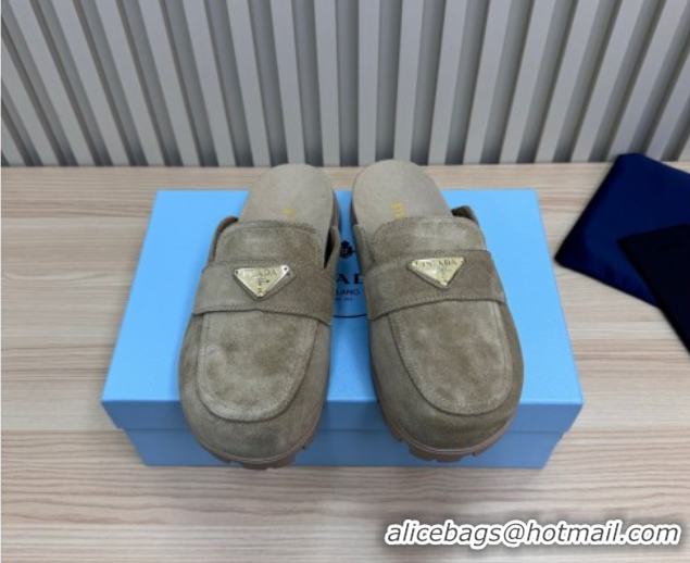 Good Looking Prada Suede Flat Mules Grey 2025 043002