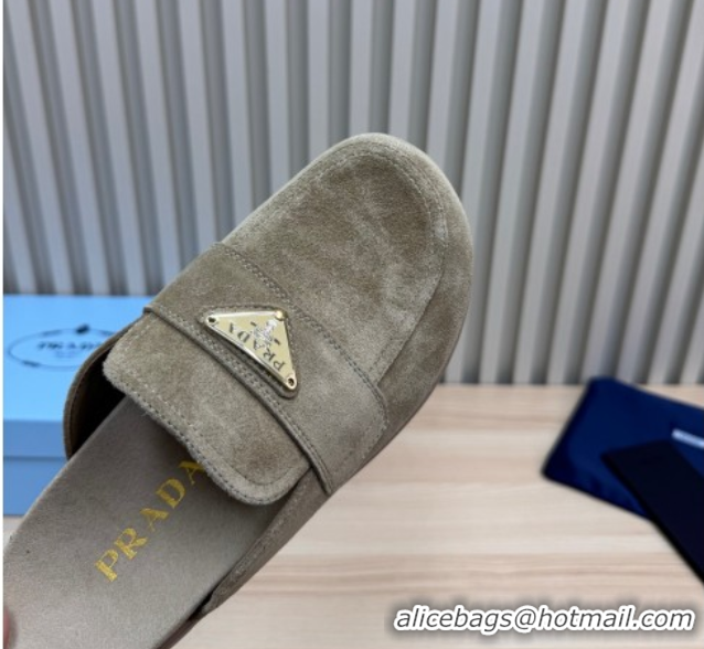 Good Looking Prada Suede Flat Mules Grey 2025 043002