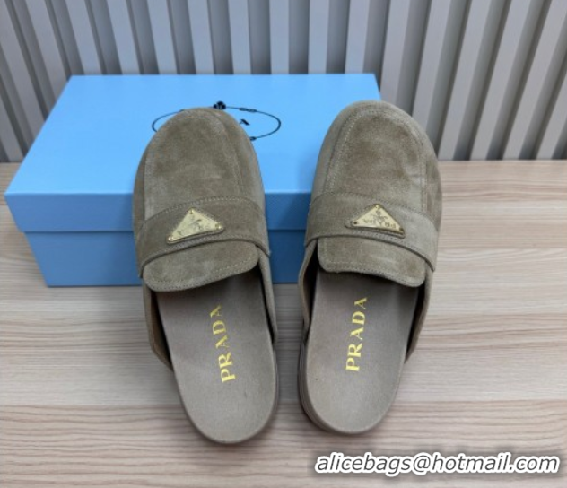 Good Looking Prada Suede Flat Mules Grey 2025 043002