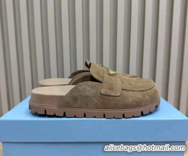 Good Looking Prada Suede Flat Mules Grey 2025 043002