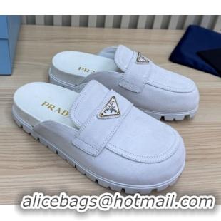 Trendy Design Prada Suede Flat Mules White 2025 043002