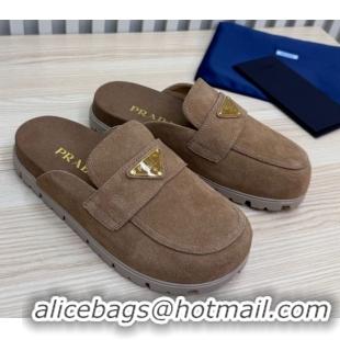 Durable Prada Suede Flat Mules Taupe Brown 2025 043002