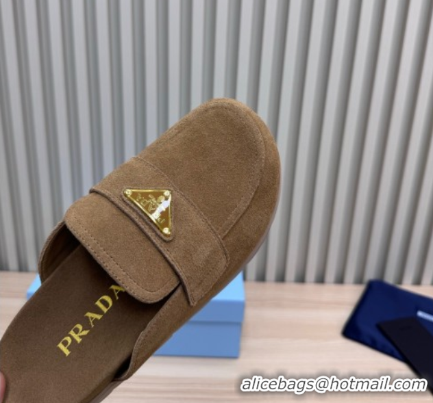 Durable Prada Suede Flat Mules Taupe Brown 2025 043002