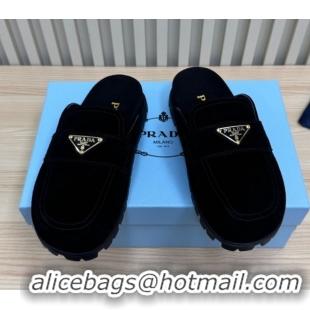 Best Grade Prada Suede Flat Mules Black 2025 043002