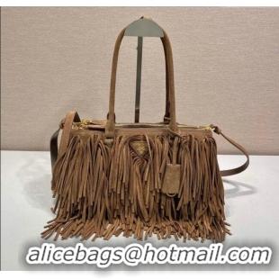 Buy Inexpensive Prada Galleria Medium Suede Bag With Tassel 1BA457 Brown 2025