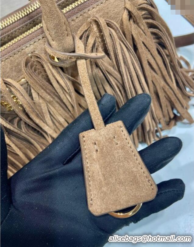 Buy Inexpensive Prada Galleria Medium Suede Bag With Tassel 1BA457 Brown 2025