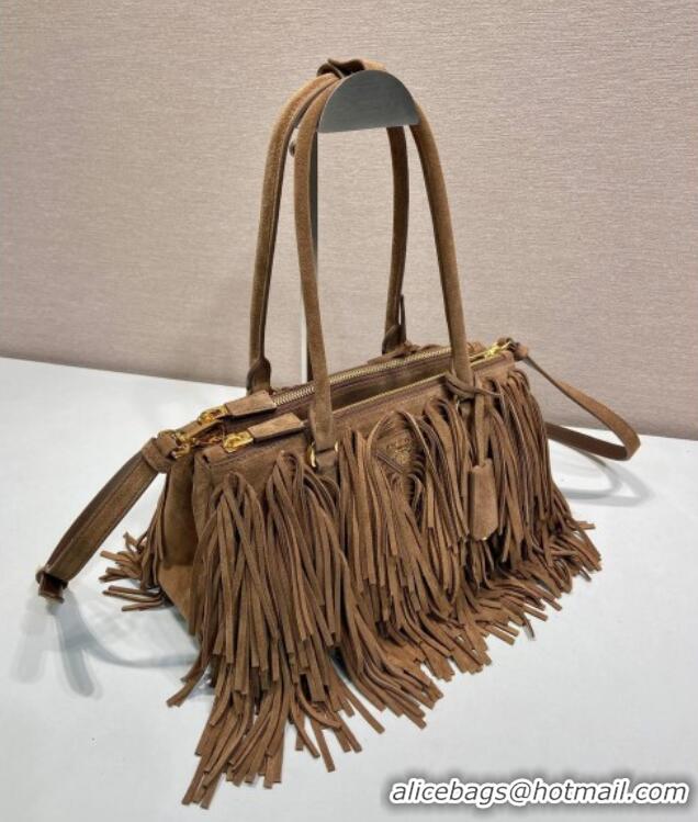 Buy Inexpensive Prada Galleria Medium Suede Bag With Tassel 1BA457 Brown 2025