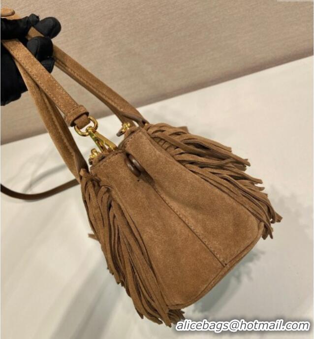 Buy Inexpensive Prada Galleria Medium Suede Bag With Tassel 1BA457 Brown 2025