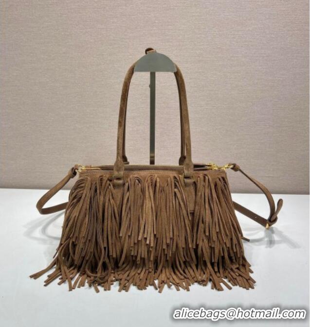 Buy Inexpensive Prada Galleria Medium Suede Bag With Tassel 1BA457 Brown 2025