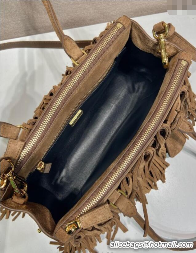Buy Inexpensive Prada Galleria Medium Suede Bag With Tassel 1BA457 Brown 2025