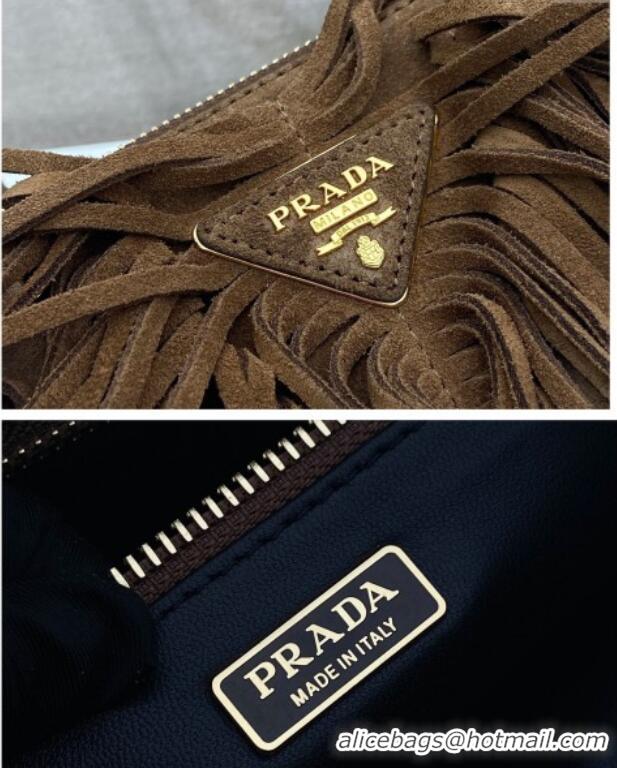 Buy Inexpensive Prada Galleria Medium Suede Bag With Tassel 1BA457 Brown 2025