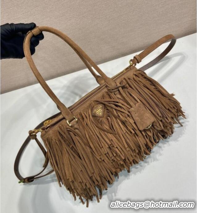 Buy Inexpensive Prada Galleria Medium Suede Bag With Tassel 1BA457 Brown 2025