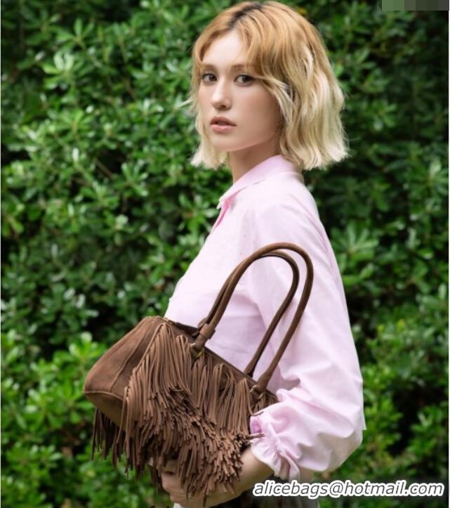 Buy Inexpensive Prada Galleria Medium Suede Bag With Tassel 1BA457 Brown 2025