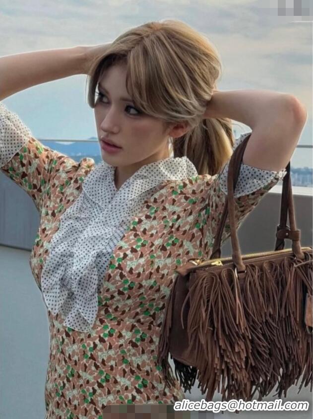 Buy Inexpensive Prada Galleria Medium Suede Bag With Tassel 1BA457 Brown 2025