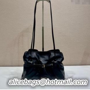 Luxury Discount Prada Nappa leather shoulder bag with Buckle 1BG586 Black 2025