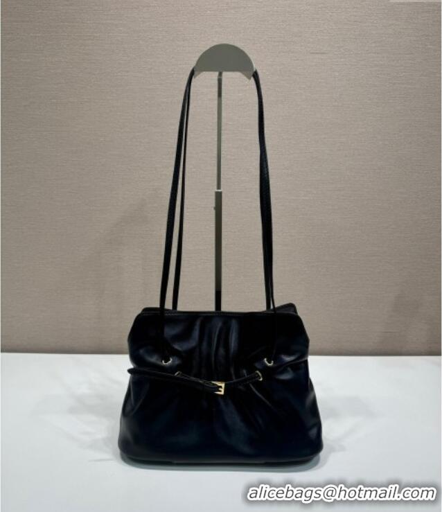 Luxury Discount Prada Nappa leather shoulder bag with Buckle 1BG586 Black 2025