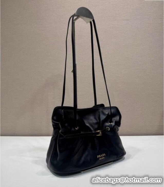 Luxury Discount Prada Nappa leather shoulder bag with Buckle 1BG586 Black 2025