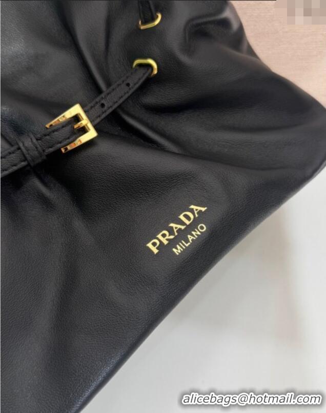 Luxury Discount Prada Nappa leather shoulder bag with Buckle 1BG586 Black 2025