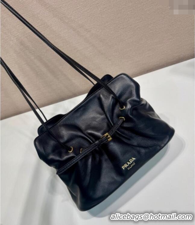 Luxury Discount Prada Nappa leather shoulder bag with Buckle 1BG586 Black 2025