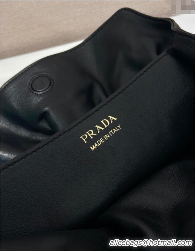 Luxury Discount Prada Nappa leather shoulder bag with Buckle 1BG586 Black 2025