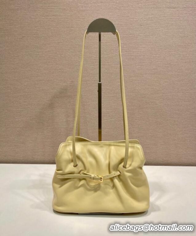 Luxury Discount Prada Nappa leather shoulder bag with Buckle 1BG586 Yellow 2025