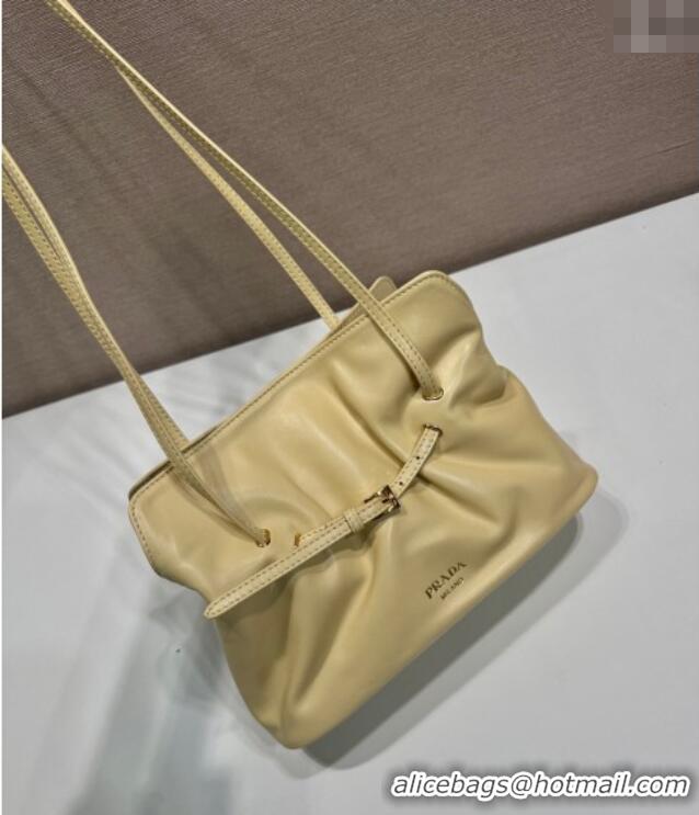 Luxury Discount Prada Nappa leather shoulder bag with Buckle 1BG586 Yellow 2025
