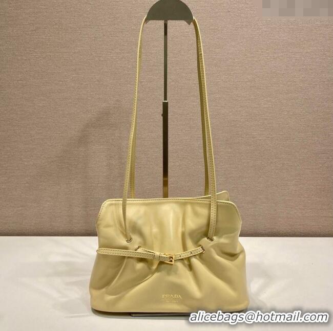 Luxury Discount Prada Nappa leather shoulder bag with Buckle 1BG586 Yellow 2025