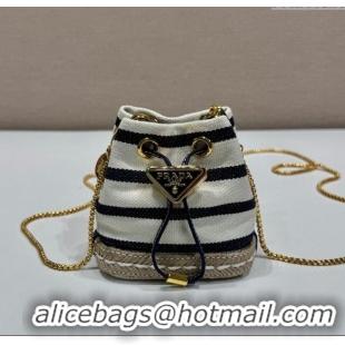 Famous Brand Prada Striped fabric mini-pouch Ivory 1NR16H White/Blue 2025