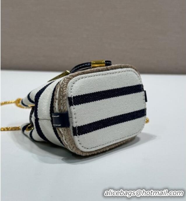 Famous Brand Prada Striped fabric mini-pouch Ivory 1NR16H White/Blue 2025