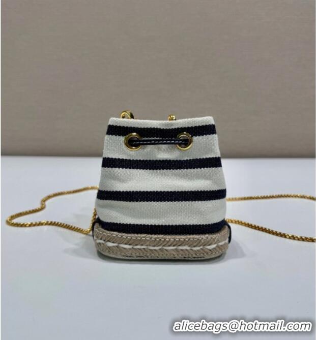 Famous Brand Prada Striped fabric mini-pouch Ivory 1NR16H White/Blue 2025