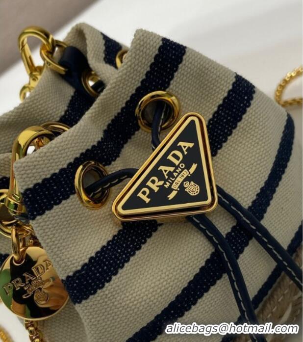 Famous Brand Prada Striped fabric mini-pouch Ivory 1NR16H White/Blue 2025