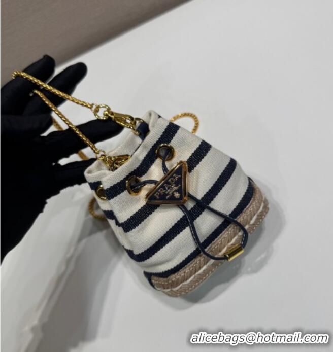 Famous Brand Prada Striped fabric mini-pouch Ivory 1NR16H White/Blue 2025