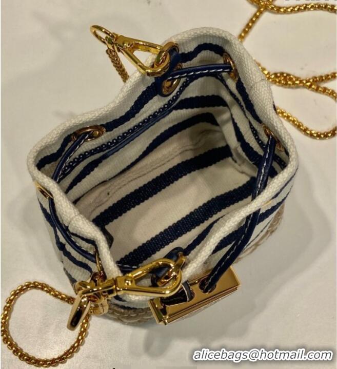 Famous Brand Prada Striped fabric mini-pouch Ivory 1NR16H White/Blue 2025