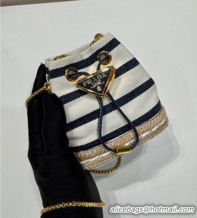 Famous Brand Prada Striped fabric mini-pouch Ivory 1NR16H White/Blue 2025