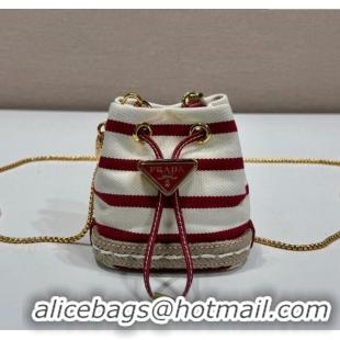 Buy Cheap Prada Striped fabric mini-pouch 1NR16H White/Red 2025