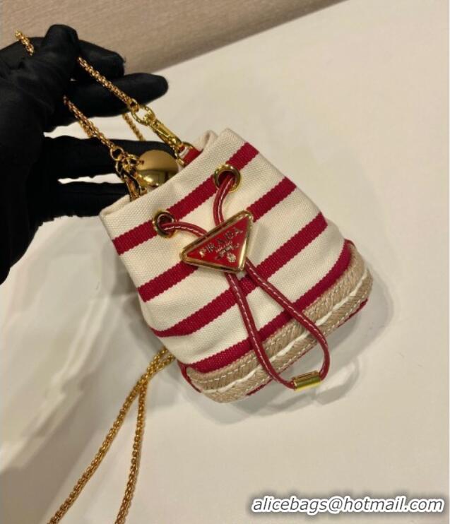 Buy Cheap Prada Striped fabric mini-pouch 1NR16H White/Red 2025