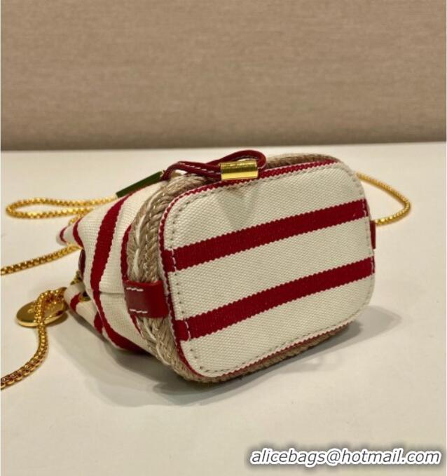 Buy Cheap Prada Striped fabric mini-pouch 1NR16H White/Red 2025