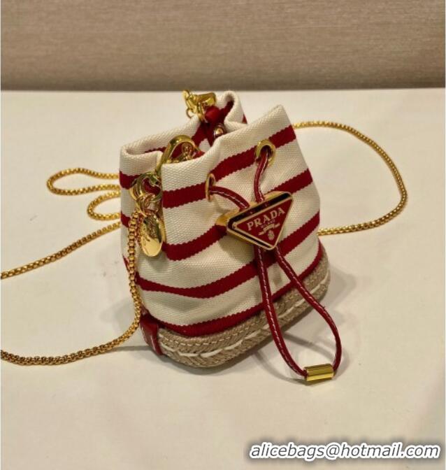 Buy Cheap Prada Striped fabric mini-pouch 1NR16H White/Red 2025