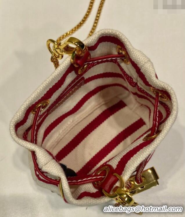 Buy Cheap Prada Striped fabric mini-pouch 1NR16H White/Red 2025