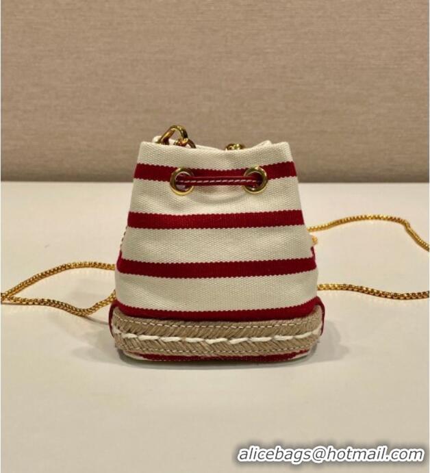 Buy Cheap Prada Striped fabric mini-pouch 1NR16H White/Red 2025