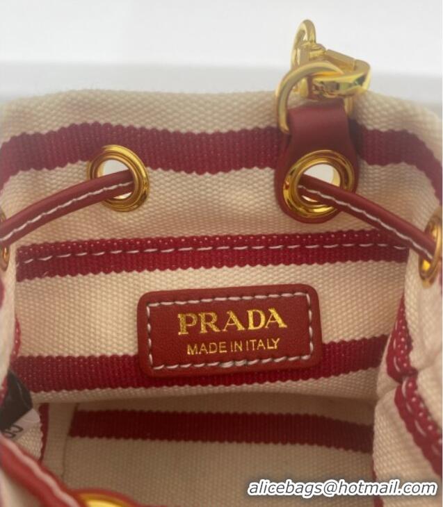 Buy Cheap Prada Striped fabric mini-pouch 1NR16H White/Red 2025