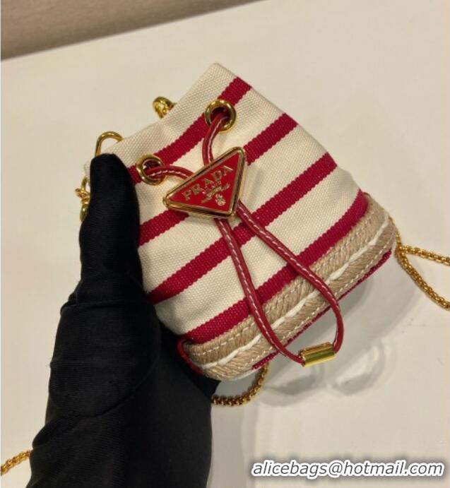 Buy Cheap Prada Striped fabric mini-pouch 1NR16H White/Red 2025