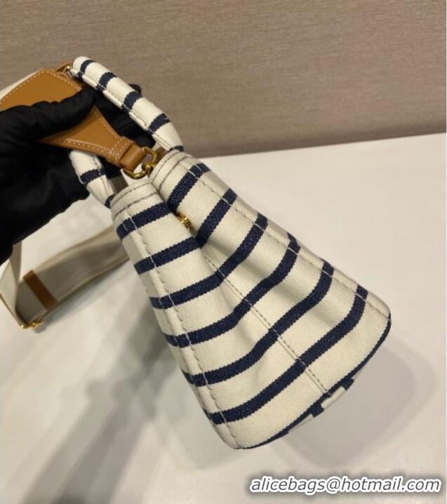 Luxury Cheap Prada Jardiniere striped cotton canvas mini-bag 1BA038 White/Blue 2025