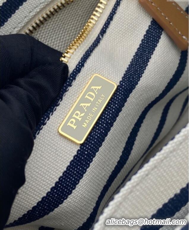 Luxury Cheap Prada Jardiniere striped cotton canvas mini-bag 1BA038 White/Blue 2025