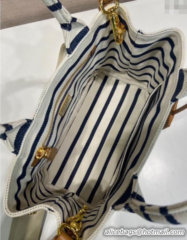 Luxury Cheap Prada Jardiniere striped cotton canvas mini-bag 1BA038 White/Blue 2025