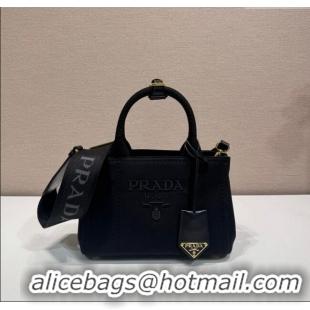 Pretty Style Prada Jardiniere cotton canvas mini handbag 1BA038 Black 2025