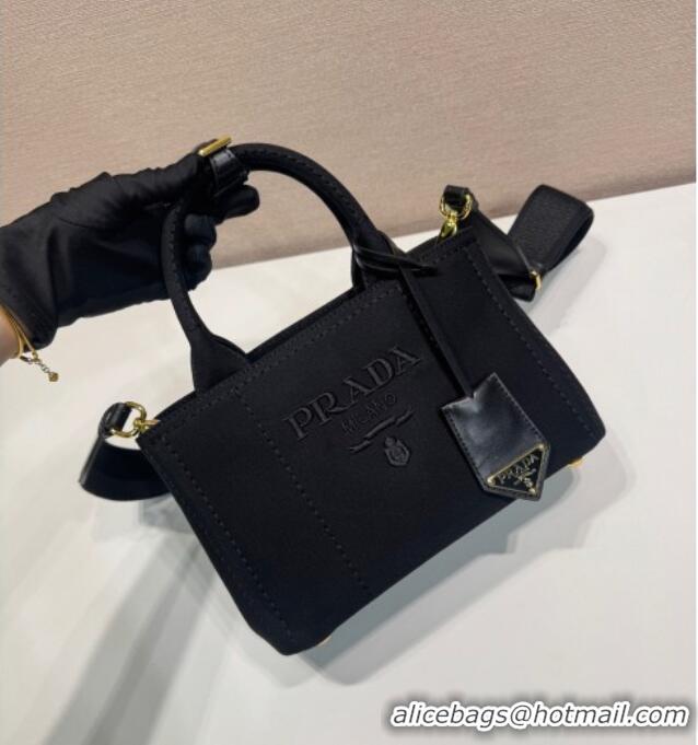 Pretty Style Prada Jardiniere cotton canvas mini handbag 1BA038 Black 2025