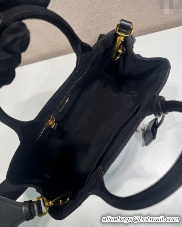 Pretty Style Prada Jardiniere cotton canvas mini handbag 1BA038 Black 2025