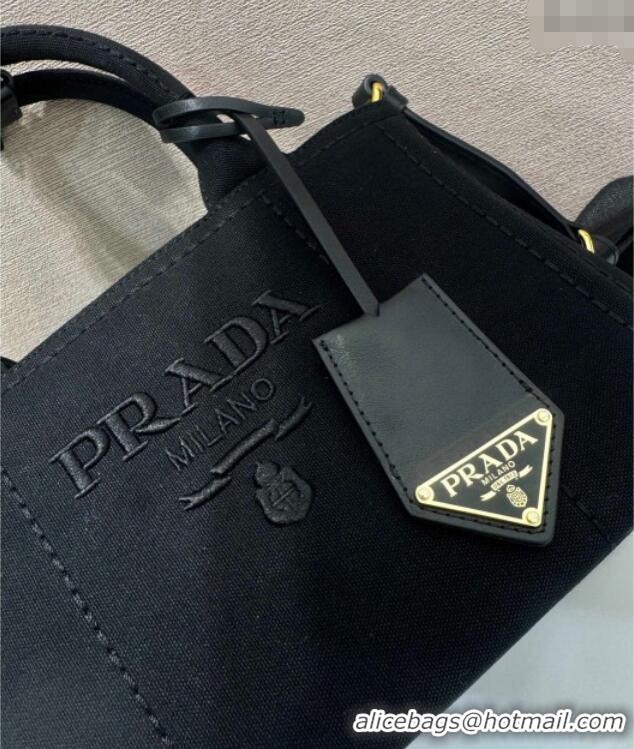 Pretty Style Prada Jardiniere cotton canvas mini handbag 1BA038 Black 2025
