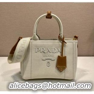 Best Price Prada Jardiniere small linen blend handbag 1BG464 White 2025